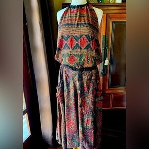 Karma Highway Halter Tie Neck Jumpsuit O/S Viscose Fabric Tassel Tie String